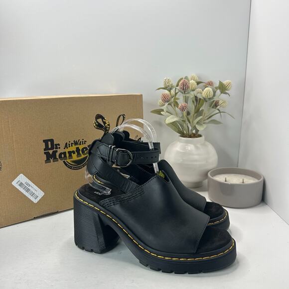 Dr. Martens Millee Chunky Heels Open Toe Sandals Black 40514001 Women's US 9 NWB - Picture 1 of 10